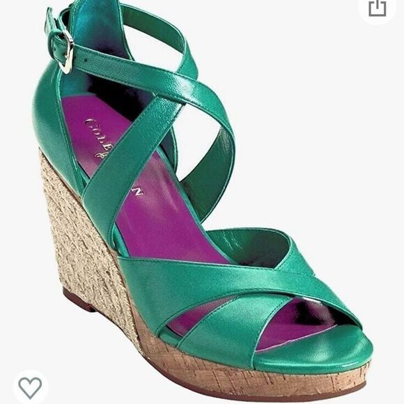 Cole Haan Marissa Cork Espadrille Wedge Sandals 7 Green - Picture 1 of 12